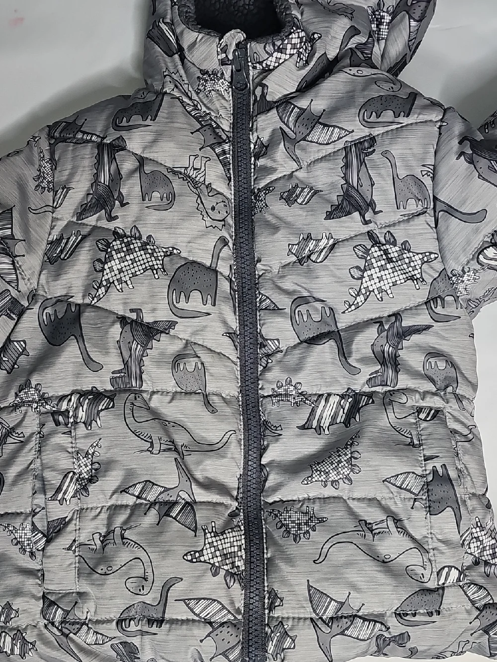 Swiss Tech Gray Dinosaur Print Puffer Jacket with Hood - Picture 5 of 6